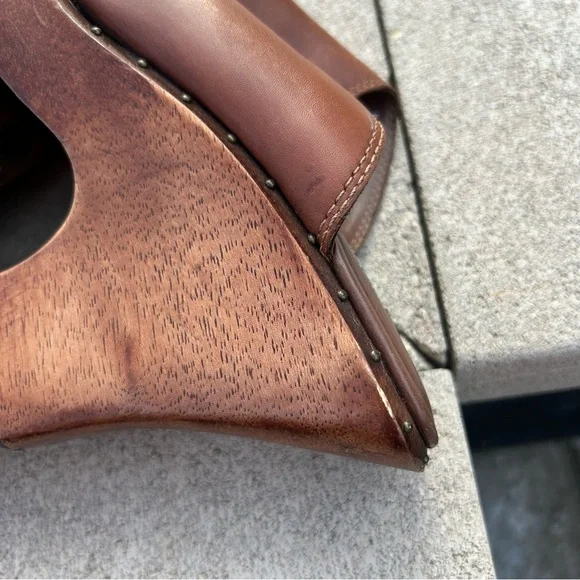 MIA Wooden Leather Studded Platform Heel Mule Clog Shoes Brown 10 - Picture 10 of 16